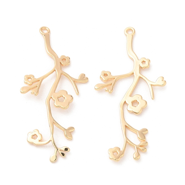 

PandaHall Brass Pendants, Branch with Flower Charm, Real 18K Gold Plated, 38x18x1mm, Hole: 1.4mm Brass Branch