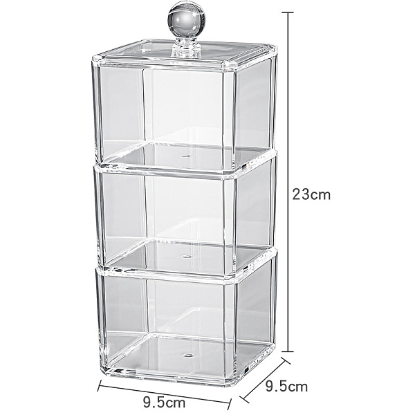 PandaHall Transparent Plastic Storage Box, for Cotton Swab, Cotton Pad, Beauty Blender, Rectangle, Clear, 9.5x9.5x23cm Plastic Rectangle...