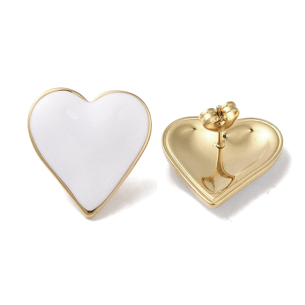 

PandaHall Heart 304 Stainless Steel Enamel Stud Earrings for Women, Real 18K Gold Plated, White, 21x20.5mm 304 Stainless Steel Heart White