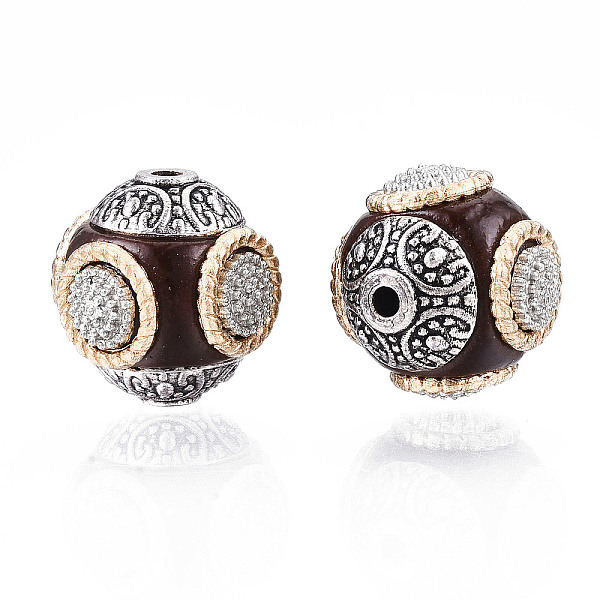 

PandaHall Handmade Indonesia Beads, with Alloy Cores, Round, Coconut Brown, 14~16x14~16mm, Hole: 1.5mm Polymer Clay Round