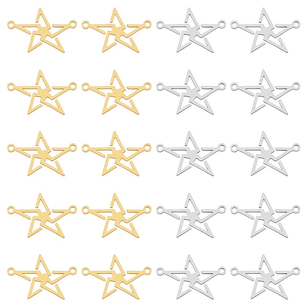 

PandaHall DICOSMETIC 20pcs 2 Colors 201 Stainless Steel Connector Charms, Laser Cut, Pentagram, Mixed Color, 14.5x22.5x1mm, Hole: 1.4mm...