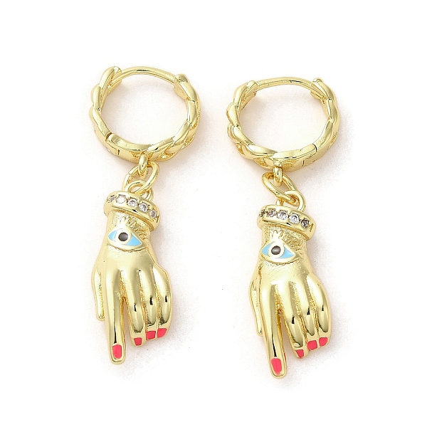 

PandaHall Palm with Horse Eye Real 18K Gold Plated Brass Dangle Hoop Earrings, with Enamel and Cubic Zirconia, Red, 36x8.5mm Cubic Zirconia...
