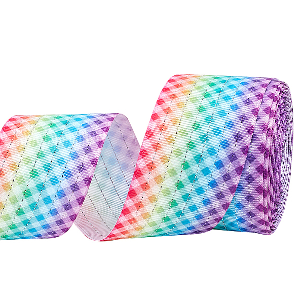 

PandaHall Rainbow Color Polyester Grosgrain Ribbons, Tartan Pattern, Colorful, 1-1/2 inch(38mm), 10 Yards/Roll Polyester Tartan