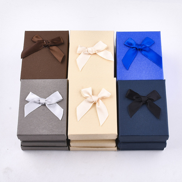 

PandaHall Cardboard Jewelry Set Boxes, with Sponge Inside, Rectangle with Bowknot, Mixed Color, 9x7x3.3cm Paper Rectangle Multicolor