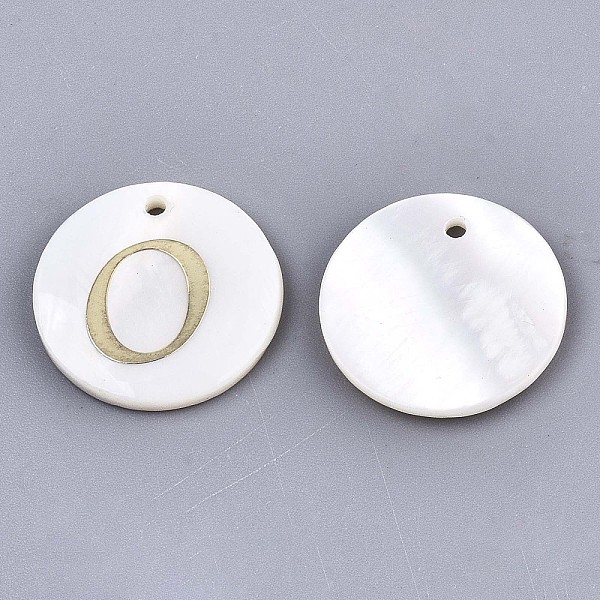 

PandaHall Natural Freshwater Shell Pendants, with Golden Plated Brass Etched Metal Embellishments, Flat Round with Letter, Letter.O, 15x2mm...