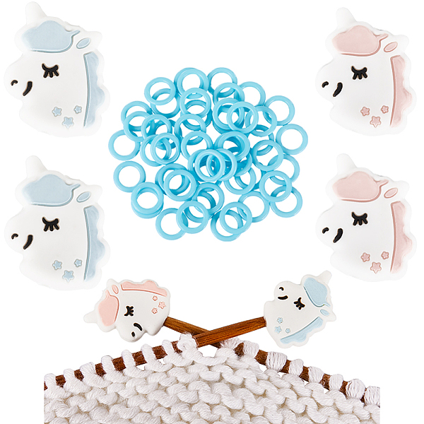 

PandaHall SUNNYCLUE 1 Box 54Pcs Knitting Stoppers Stitch Stopper Cute Blue Pink Unicorn Silicone Needle Point Protectors with Plastic..., Multicolor