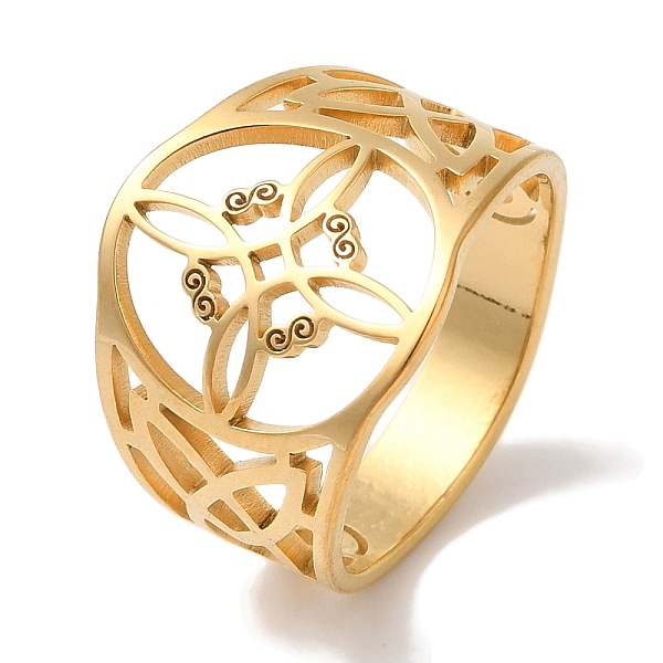 

PandaHall 304 Stainless Steel Hollow Witch Knot Wide Finger Rings for Women, Real 18K Gold Plated, Inner Diameter: 17mm 304 Stainless Steel...
