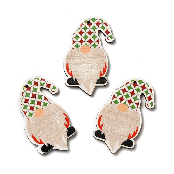 

PandaHall Christmas Single Face Printed Wood Big Pendants, Gnome Charms, Colorful, 54x37x26mm, Hole: 2mm Wood Gnome