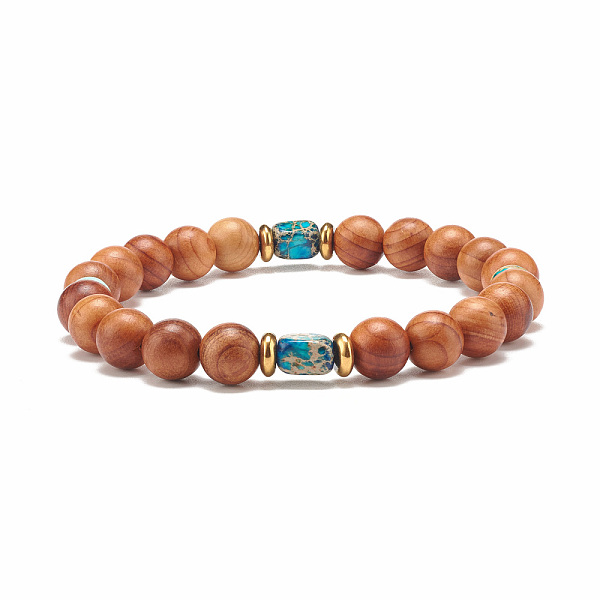 

PandaHall Natural Wood & Regalite/Imperial Jasper Beaded Stretch Bracelet, Yoga Bracelet for Men Women, Deep Sky Blue, Inner Diameter: 2-1/4...