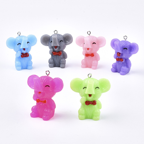 

PandaHall Resin Pendants, with Platinum Tone Iron Findings, Elephant, Mixed Color, 36~37x32.5x21mm, Hole: 2mm Iron+Resin Elephant Multicolor