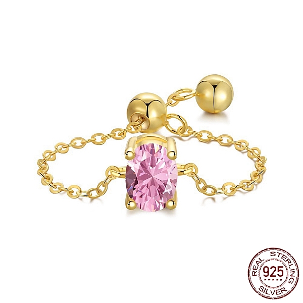 

PandaHall 925 Sterling Silver Rolo Chain Rings, Birthstone Ring, with Cubic Zirconia Oval for Women, Adjustable Slider Ring, Real 18K Gold...