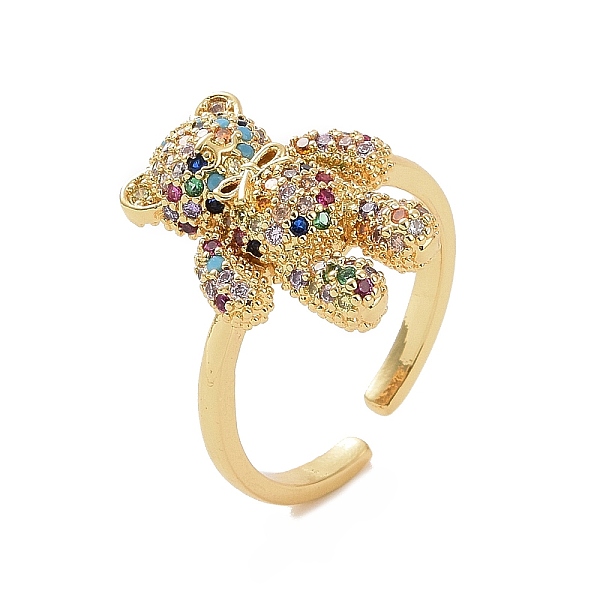 

PandaHall Cubic Zirconia Bear Open Cuff Ring, Golden Brass Jewelry for Women, Colorful, Inner Diameter: 18mm Brass+Cubic Zirconia