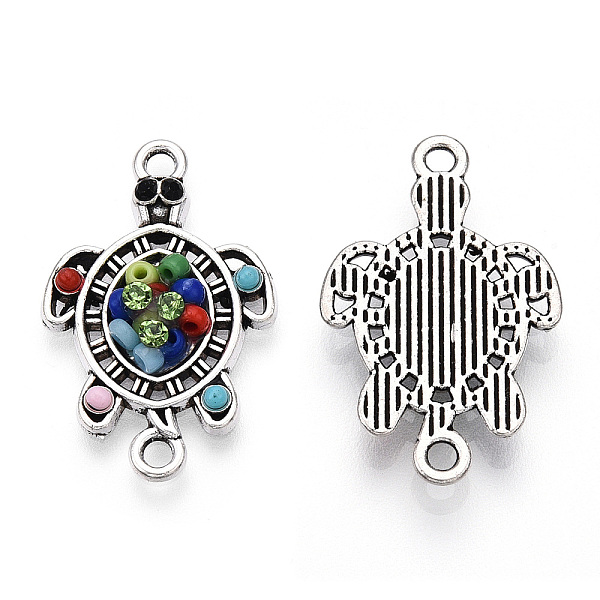 

PandaHall Alloy Connector Charms, with Colorful Glass Seed Beads, Turtle Links, Antique Silver, 15.5x24x3.5mm, Hole: 1.6~1.8mm Alloy Turtle