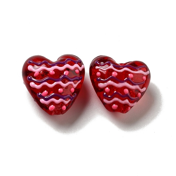 

PandaHall Handmade Lampwork Beads, Heart with Wave Pattern, Red, 19~20.5x20~20.5x11.5~13.5mm, Hole: 2.5mm Lampwork Heart Red