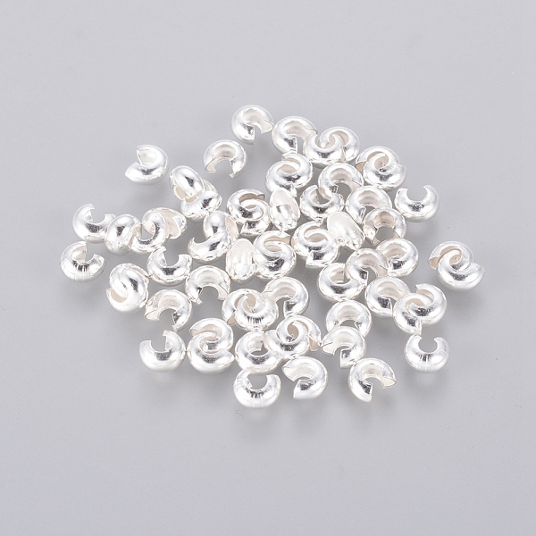 

PandaHall Brass Crimp Beads Covers, Round, Silver Color Plated, About 4mm In Diameter, 3mm Thick, Hole: 1.5mm Brass