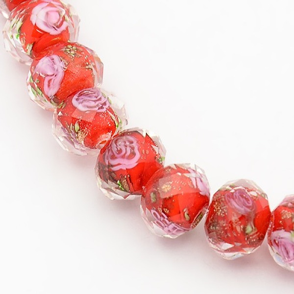 

PandaHall Handmade Gold Sand Lampwork Rondelle Beads Strands, Faceted, Mixed Color, 12x9mm, Hole: 2mm, about 39pcs/strand, 13.77 inch..., Multicolor
