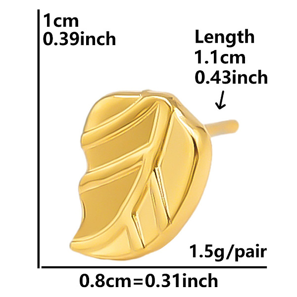 

PandaHall 304 Stainless Steel Leaf Stud Earrings for Women, Golden Stainless Steel Leaf