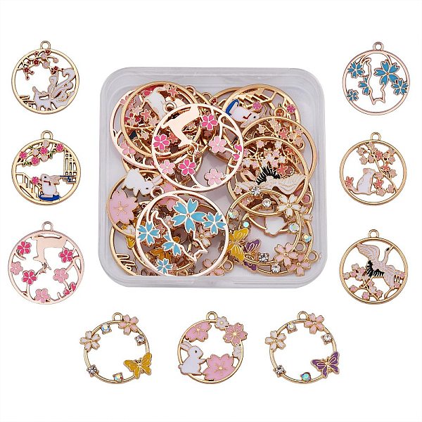 

PandaHall 27Pcs 9 Style Rack Plating Alloy Enamel Pendants, Light Gold, Mixed Color, 27~33x25~30x1.5~3mm, Hole: 1.8~2mm, 3pcs/style..., Multicolor