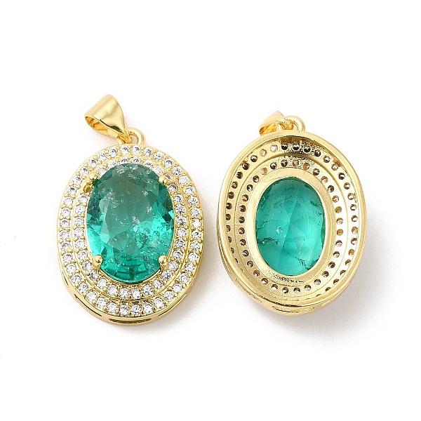 

PandaHall Real 16K Gold Plated Brass Micro Pave Cubic Zirconia Pendants, with Glass, Oval Charms, Green, 23x17x8mm, Hole: 5x3.5mm...