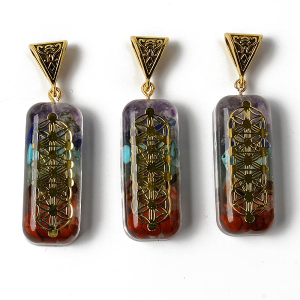 

PandaHall Rectangle Epoxy Resin Big Pendants, Spiritual Charms, with Natural Amethyst & Lapis Lazuli & Sodalite & Green Aventurine & Tiger...