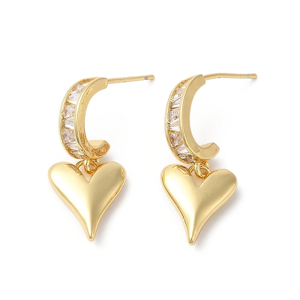 

PandaHall Clear Cubic Zirconia Heart Dangle Stud Earrings, Brass Jewelry for Women, Real 18K Gold Plated, 26x11mm Cubic Zirconia Heart Clear