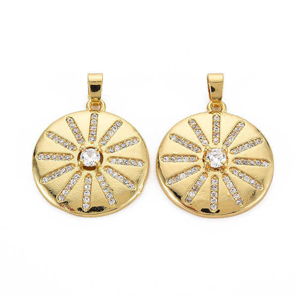 

PandaHall Brass Micro Pave Cubic Zirconia Pendants, Nickel Free, Flat Round, Real 16K Gold Plated, 23x21x4.5mm, Hole: 2.5x5mm Brass+Cubic..., Clear