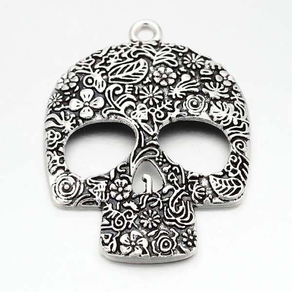 

PandaHall Tibetan Style Zinc Alloy Big Pendants, Lead Free & Cadmium Free, Skull, Antique Silver, 66x49x6mm, Hole: 4mm Alloy Skull