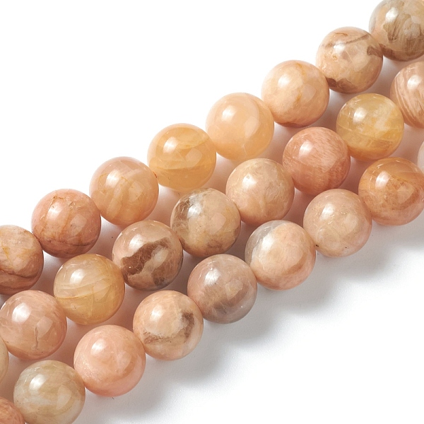 PandaHall Natural Sunstone Beads Strands, Round, 10mm, Hole: 0.5mm, about 40pcs/strand, 15.75 inch(40cm) Sunstone Round