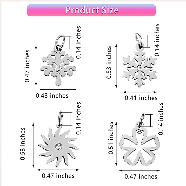 

PandaHall 316 Surgical Stainless Steel Micro Pave Clear Cubic Zirconia Charms, Long-Lasting Plated, Mixed Shapes, Stainless Steel Color...