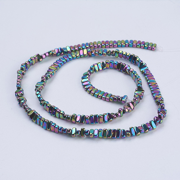 

PandaHall Electroplate Non-magnetic Synthetic Hematite Beads Strands, Rectangle, Mixed Color, 4x2x2mm, Hole: 1mm, about 207pcs/strand, 15.5...