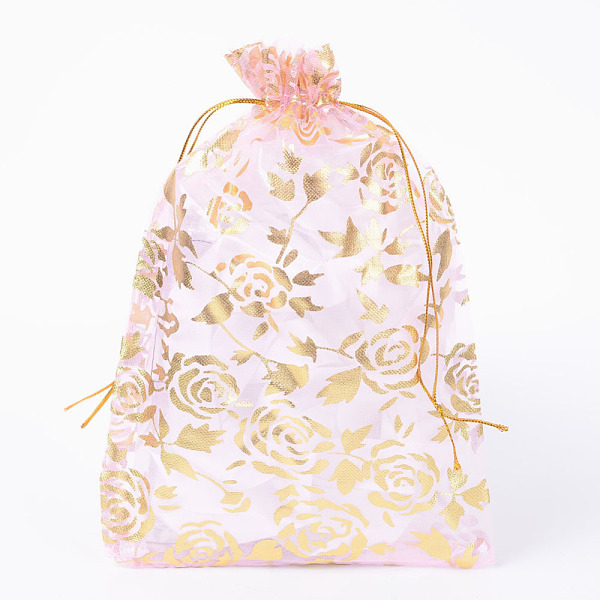 

PandaHall Rose Printed Organza Bags, Gift Bags, Rectangle, Pearl Pink, 18x13cm Organza Flower Pink