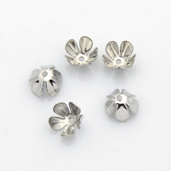 

PandaHall 5-Petal Iron Flower Bead Caps, Platinum, 8x4mm, Hole: 1mm Iron