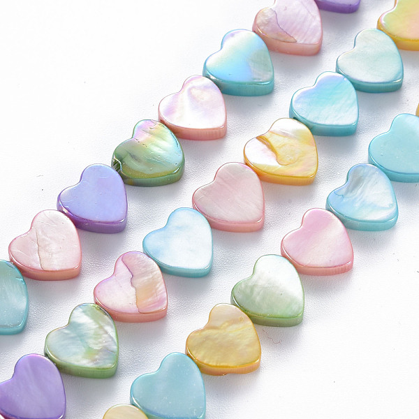 

PandaHall Electroplated Natural Freshwater Shell Beads Strands, Dyed, Heart, Mixed Color, 10x10.5x3mm, Hole: 0.8mm, about 34pcs/strand..., Multicolor
