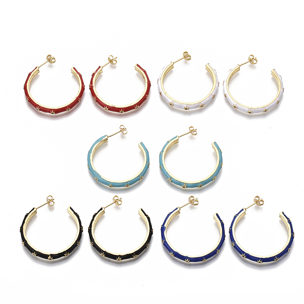 

PandaHall Brass Micro Pave Colorful Cubic Zirconia Stud Earrings, Half Hoop Earrings, with Enamel and Ear Nuts, Real 18K Gold Plated, Sun..., Multicolor