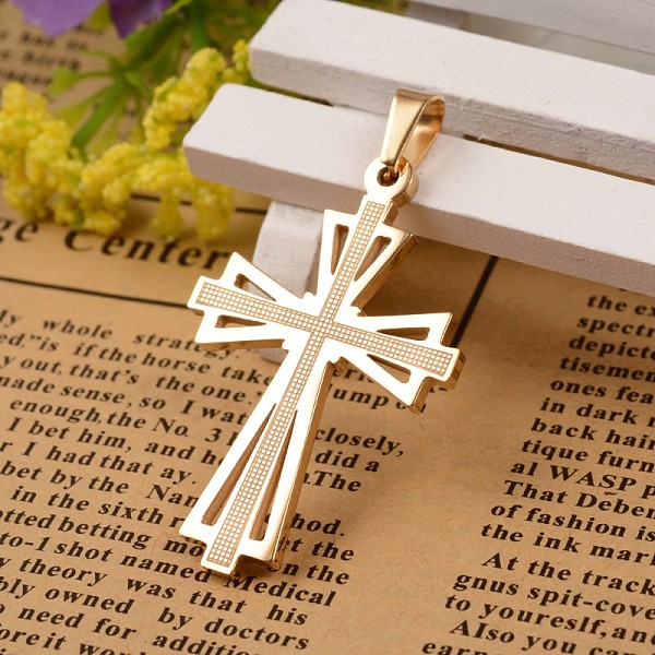 

PandaHall Ion Plating(IP) 304 Stainless Steel Cross Pendants, Golden, 39.5x25x2mm, Hole: 4x6mm 304 Stainless Steel Cross