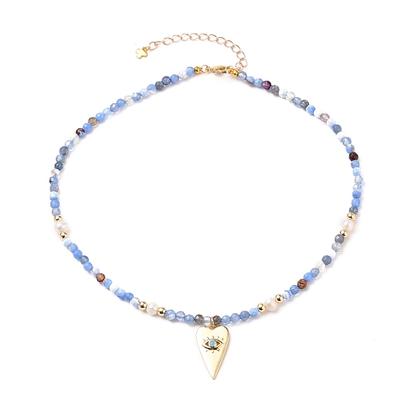 

PandaHall Brass Micro Pave Cubic Zirconia Heart Pendant Necklaces, with Natural Agate Beads, Natural Pearl Beads and 304 Stainless Steel...