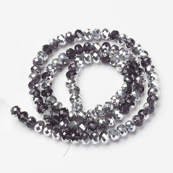 

PandaHall Electroplate Transparent Glass Beads Strands, Half Silver Plated, Faceted, Rondelle, Midnight Blue, 3.5x3mm, Hole: 0.4mm, about...