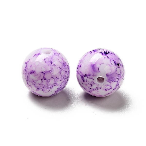 

PandaHall Opaque Acrylic Beads, Round with Ink Danqing Pattern, Dark Violet, 15~16x15mm, Hole: 2mm Acrylic Round