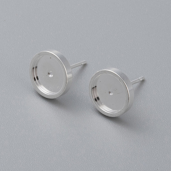 

PandaHall 304 Stainless Steel Stud Earring Findings, Flat Round, Silver, Tray: 8mm, 13x10x2mm, Pin: 0.8mm 304 Stainless Steel Flat Round