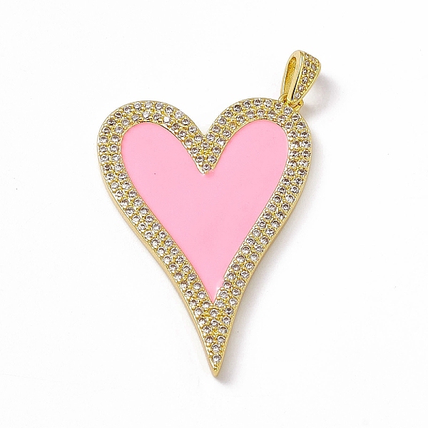 

PandaHall Brass Micro Pave Cubic Zirconia Pendants, Enamel Style, Heart Charm, Golden, Pink, 44.5x28.5x2.5mm, Hole: 5x2.5mm Brass+Cubic...