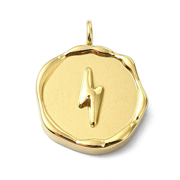 

PandaHall Ion Plating(IP) 304 Stainless Steel Pendants, Real 18K Gold Plated, Flat Round Charm, Lightning Bolt, 16.5x12.5x2.5mm, Hole: 1.5mm...
