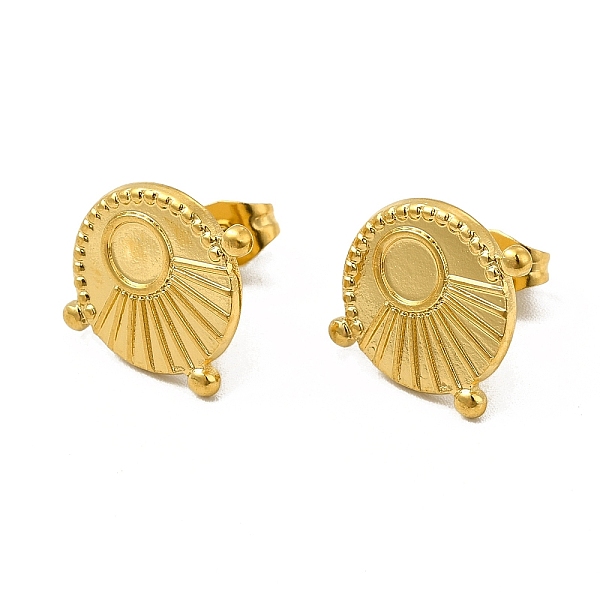 

PandaHall Ion Plating(IP) 304 Stainless Steel Stud Earring Cabochon Settings, Flat Round with Sun, Real 18K Gold Plated, Tray: 4mm, 14x16mm...