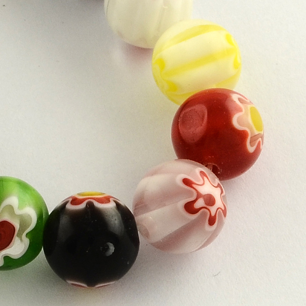 

PandaHall Round Handmade Millefiori Glass Beads Strands, Mixed Color, 8mm, Hole: 1mm, about 48pcs/strand, 14.5 inch Millefiori Lampwork..., Multicolor