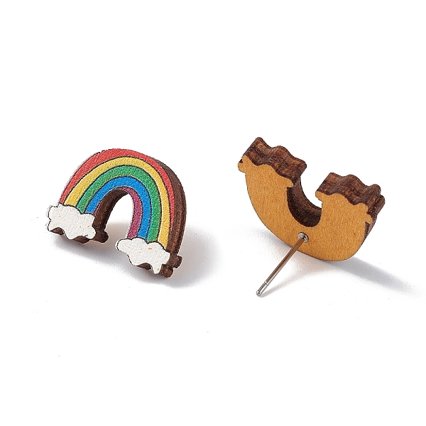

PandaHall Natural Wood Stud Earrings, 316 Stainless Steel Jewelry for Women, Rainbow Pattern, 14x19mm, Pin: 0.6mm Wood Rainbow