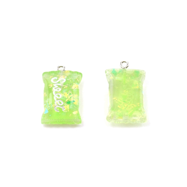 

PandaHall Resin Pendants, with Platinum Plated Iron Findings, Suger with Word Sweet, Lime, 28x17x7.5mm, Hole: 2mm Iron+Resin Food Green