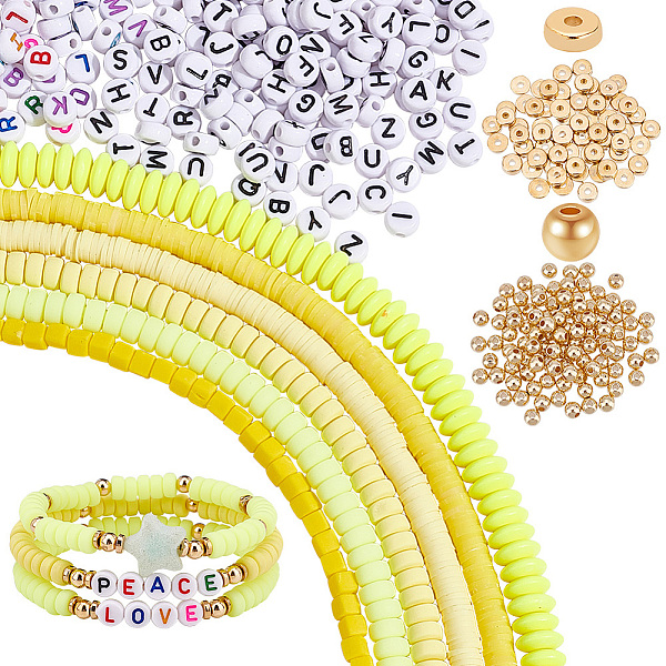 

PandaHall DIY Letter Beads Jewelry Making Finding Kit, Including Polymer Clay Heishi & Plastic Round & Acrylic Cube & Flat Round Beads..., Yellow