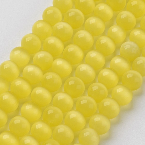 PandaHall Cat Eye Beads, Round, Yellow, 8mm, Hole: 1mm, about 15.5 inch/strand, about 49pcs/strand Glass Round Yellow