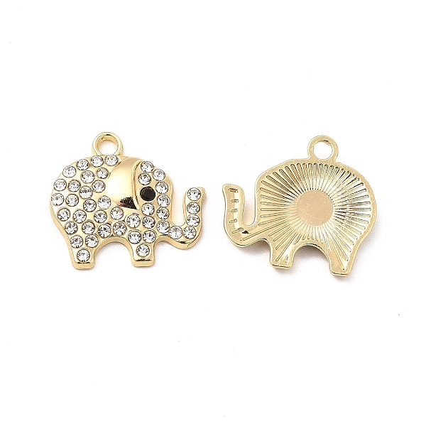 

PandaHall Alloy Rhinestone Pendants, Golden Tone Elephant Charms, Crystal, 17x18.5x3mm, Hole: 2mm Alloy+Rhinestone Elephant White