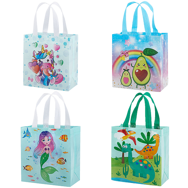 PandaHall GORGECRAFT 8Pcs Non-Woven Reusable Tote Bags 4 Styles Cartoon Gift Bags Avocado Mermaid Pattern Bulk Reusable Folding Tote Bags...