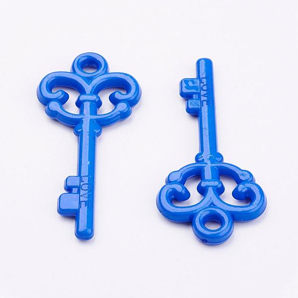 PandaHall Colorful Acrylic Big Pendants, Love Key, Medium Blue, 62x29x4.5mm, Hole: 4mm, about 205pcs/500g Acrylic Key Blue